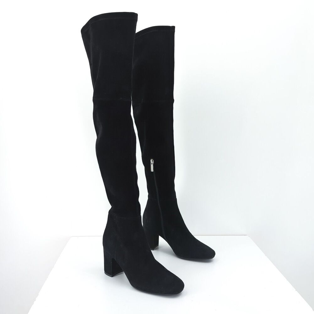 AQUATALIA Women 6.5 Barbera Suede Boots Black OTK Over the Knee Stretch NEW FLAW